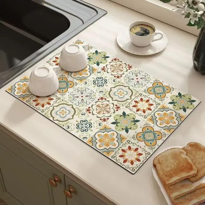 Tapis absorbant de cuisine, tapis de séchage de plat à café, tapis de vidange antidérapant, tapis de vidange de salle de bains, tapis de vaisselle absorbant