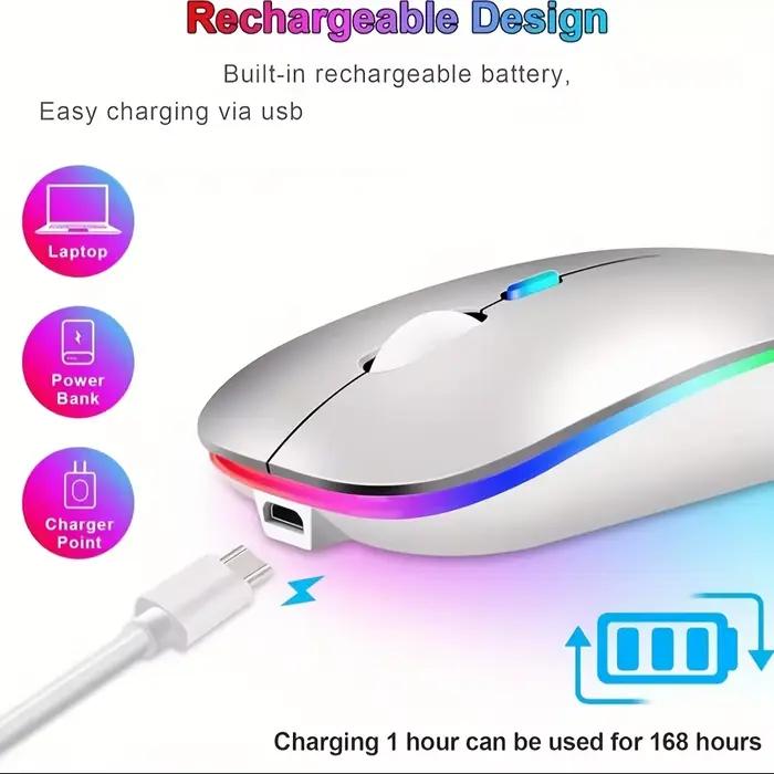 Souris rechargeable sans fil ultra fine avec éclairage LED