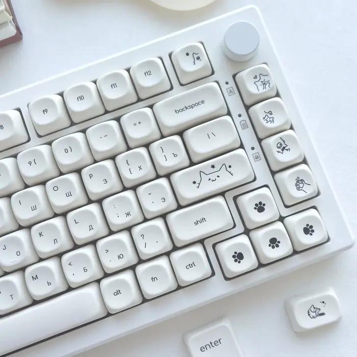 MAIMOOO Keycaps russes Milk White Kitten Azerty Layout Français Personnalisé Clavier