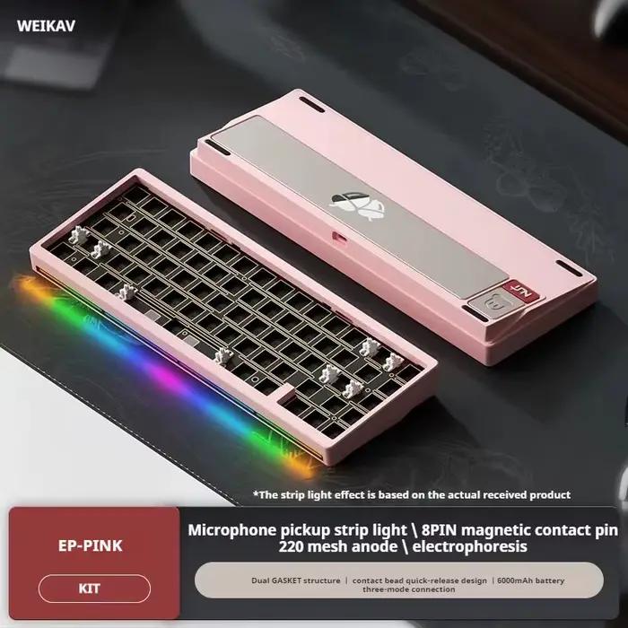 Weikav Nut65 Kit de clavier de jeu filaire sans fil mécanique Tri-Mode 6000mAh éclairage insonorisant rythme Argb bricolage