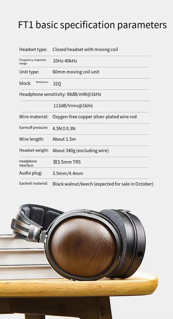 FT1 casque Hi-Fi filaire à diaphragme Composite en Fiber Nanowood sur l'oreille fermée à l'arrière