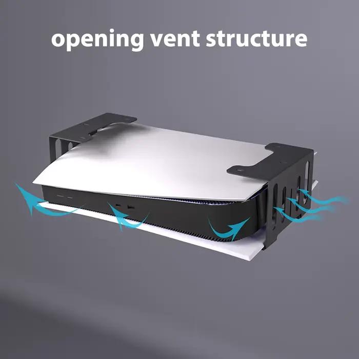 Support de console PS5 en métal pour installation horizontale sous le bureau avec support mural en plastique ABS durable et coussinets en silicone pour protection