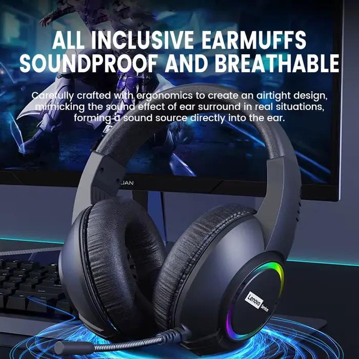 Lenovo E08 e-sports jeu filaire casque RGB lumière ordinateur portable 7.1 effets sonores Surround virtuels