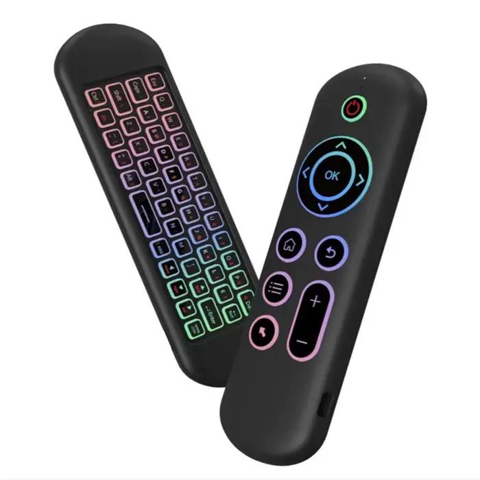 Télécommande de remplacement M5 Air Mouse sans fil 2.4G Bluetooth avec clavier rétroéclairé 7 couleurs pour Android TV Box