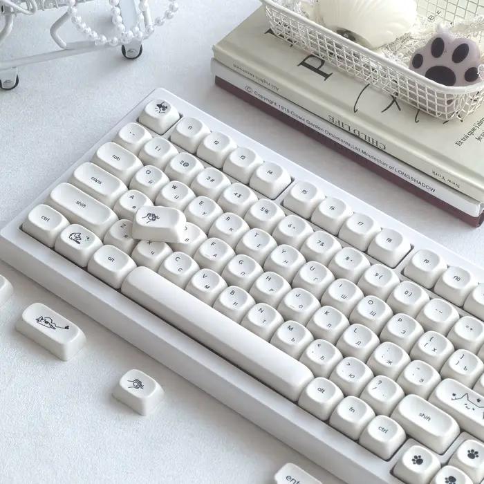 MAIMOOO Keycaps russes Milk White Kitten Azerty Layout Français Personnalisé Clavier