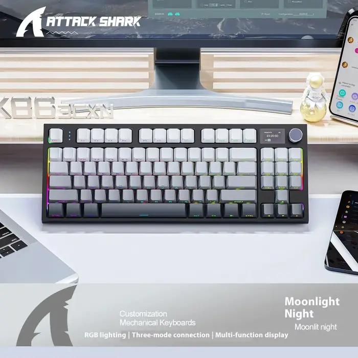 Attaque Shark K86 clavier mécanique sans fil bouton métallique Structure de joint échange à chaud écran TFT