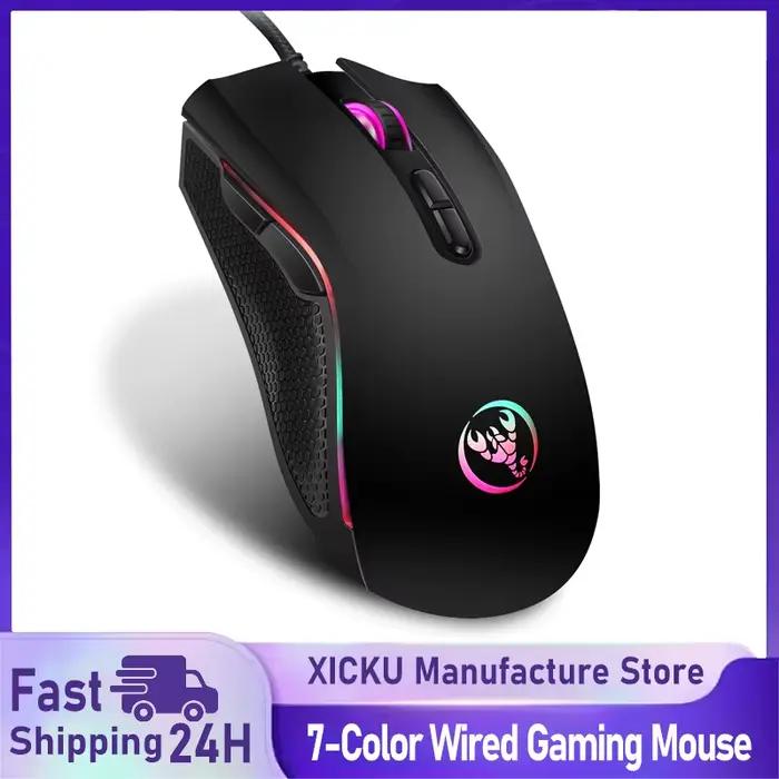 Souris de jeu optique professionnelle haut de gamme avec 7 couleurs lumineuses LED rétroéclairées et design ergonomique 3200 DPI pour les joueurs LOL CS