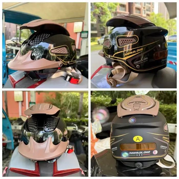 Casque de moto respirant pour l'été, casque ouvert pour hommes et femmes, double visière, demi-casque de scooter avec feux arrière