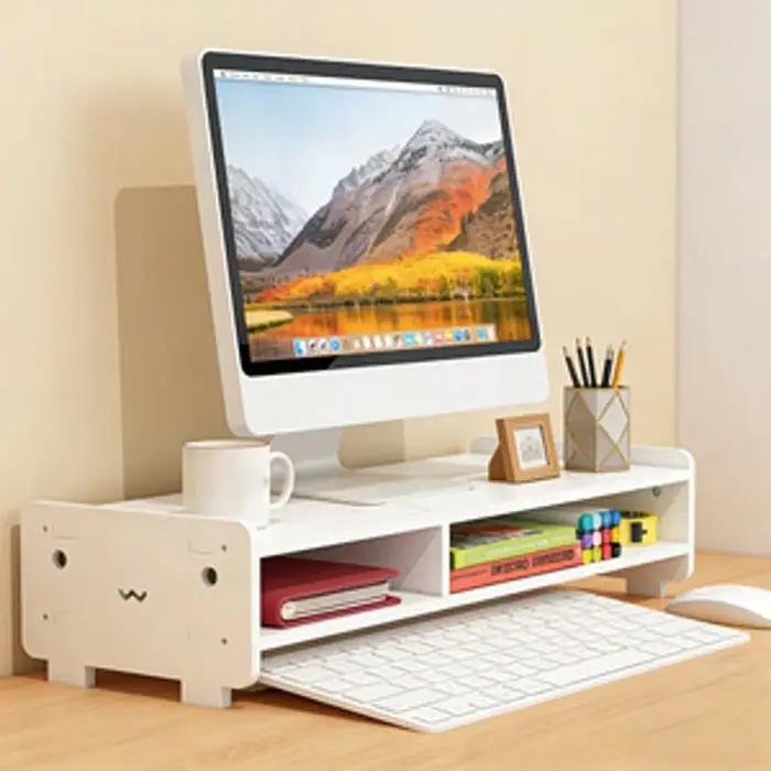 Support d'écran minimaliste avec compartiments de rangement, organiseur de bureau pour la maison et le bureau