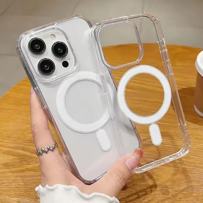 Coque de luxe transparente à chargement magnétique sans fil pour Magsafe compatible iPhone 17 16 15 14 13 12 11 Pro XR XS Max Plus Mini