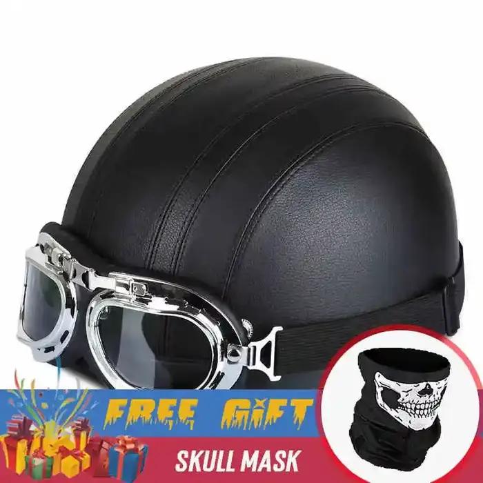 Casque de Moto en cuir moto équitation vintage Cruiser Touring demi-casques Moto vélo Scooter motard casque
