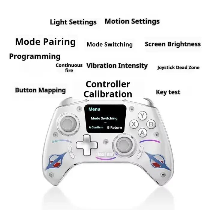 Contrôleur de jeu sans fil avec écran intégré 2 pouces joystick gyroscope 6 axes lumière RVB multiplateforme pour gamer occasionnels et professionnels