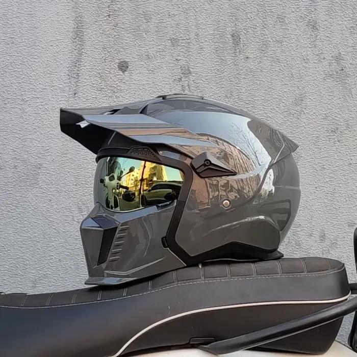 ORZ-Casque de moto intégral Street Fighter pour homme et femme, casque rétro, 4 saisons, poignées amovibles, point
