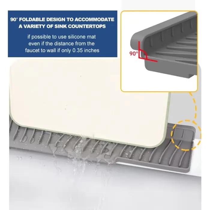 Ensemble de tapis de cuisine polyvalent: tapis de robinet anti-éclaboussures avec plateau anti-goutte pour le séchage de la vaisselle et l'éponge