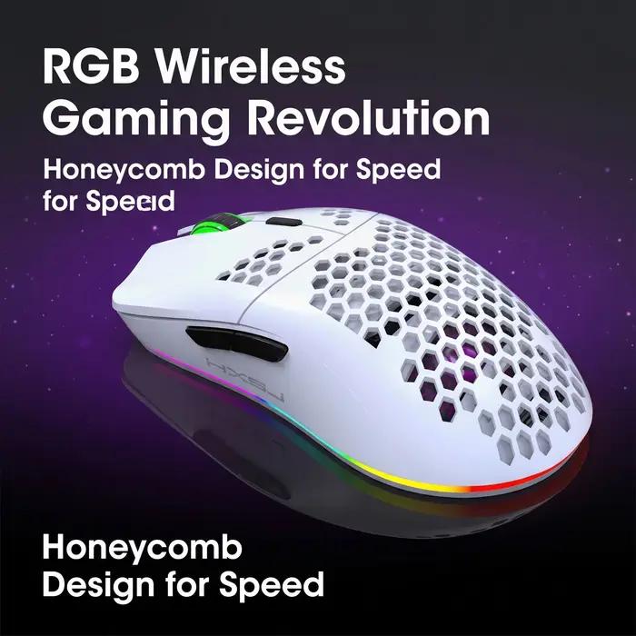 Souris de jeu sans fil avec éclairage RGB, batterie rechargeable, design nid d'abeille, confort pour droitiers, 2.4G USB Plug & Play, parfait pour sessions de jeu marathon, compétitions en ligne et cadeau pour joueurs passionnés