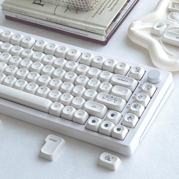 MAIMOOO Keycaps russes Milk White Kitten Azerty Layout Français Personnalisé Clavier
