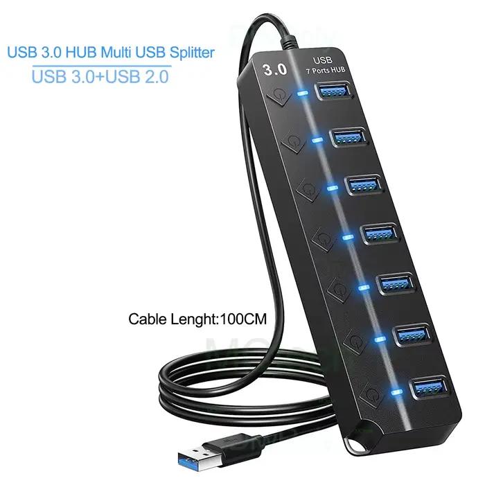 Hub USB 3.0 Hub USB 2.0 Hub répartiteur Multi USB câble de 100 cm de Long extenseur Multiple pour ordinateur portable accessoires PC adaptateur USB