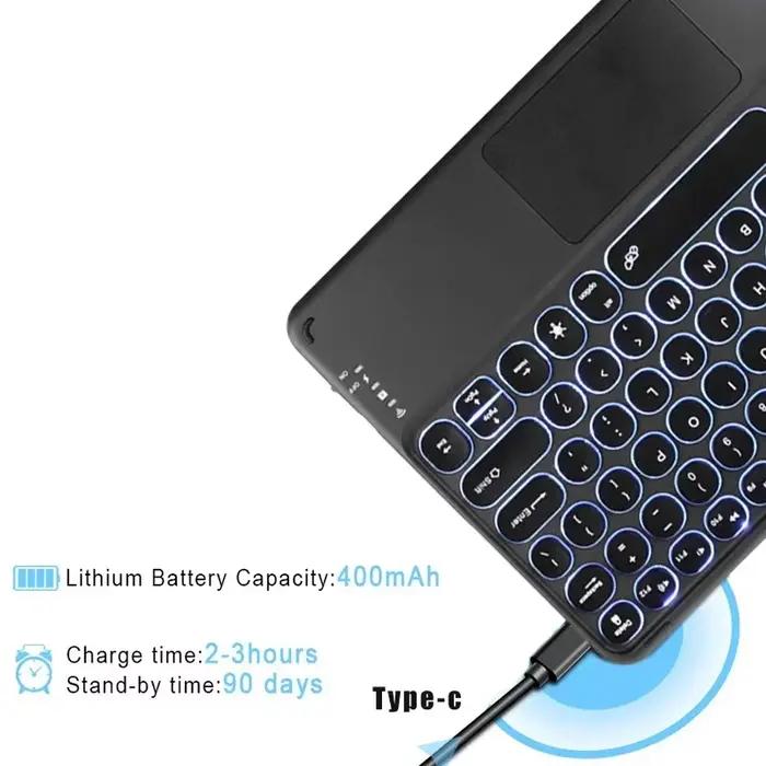 Espagnol/hébreu/russe/Portuguese mignon chapeau rond clavier Bluetooth rétro-éclairé avec pavé tactile pour tablette iPad ordinateur portable IOS Android