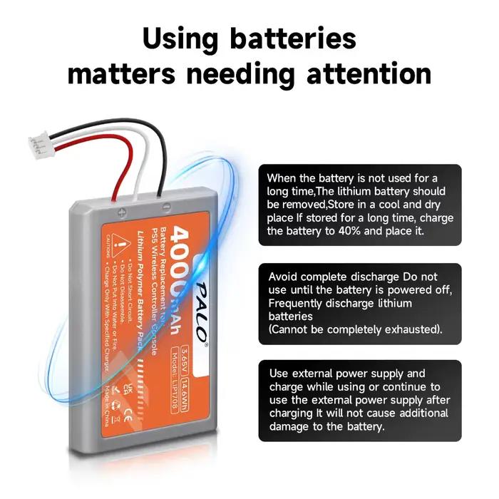 Batterie de Remplacement pour Manette PS5 4000mAh Compatible avec DualSense CFI-ZCT1W CFI-ZCT1J Li-Polymère 61x40x8mm