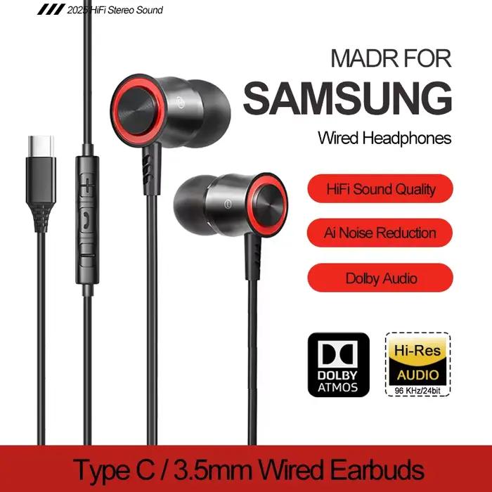 Écouteurs USB C Dolby Sound avec réduction du bruit Type C 3.5mm musique filaire