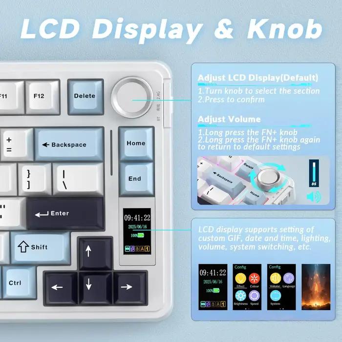 AULA S75 Pro clavier mécanique de jeu 75% échangeable à chaud rvb rétro-éclairé 4000mAh PBT touches