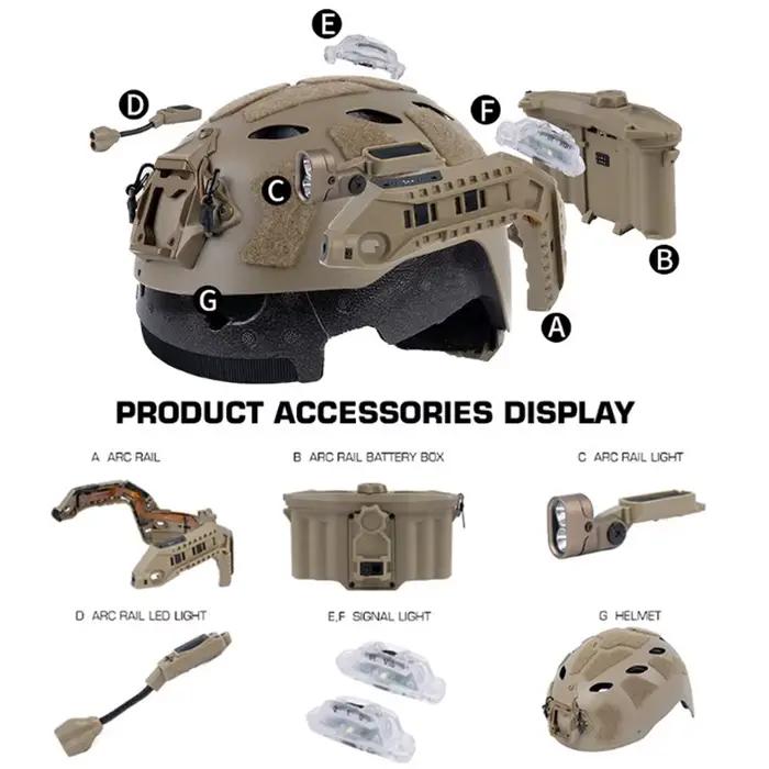 Ensemble de casque rapide à Rail ARC modulaire tactique, avec Rail ARC modulaire, lumière IR, lampe de poche LED, Double Signal lumineux, boîtier de batterie