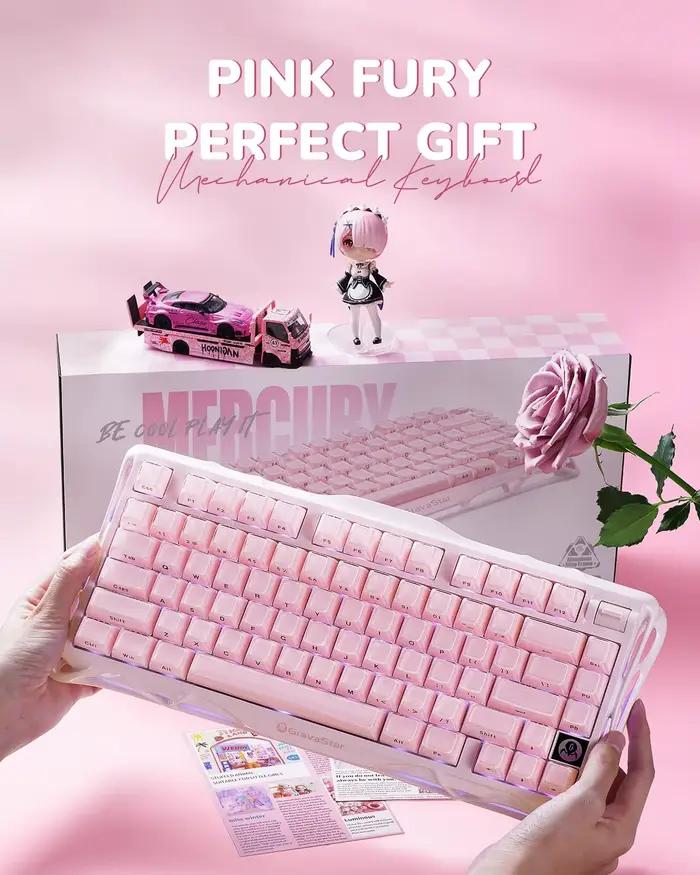 NOUVEAU Clavier sans fil GravaStar Mercury K1 75% rose