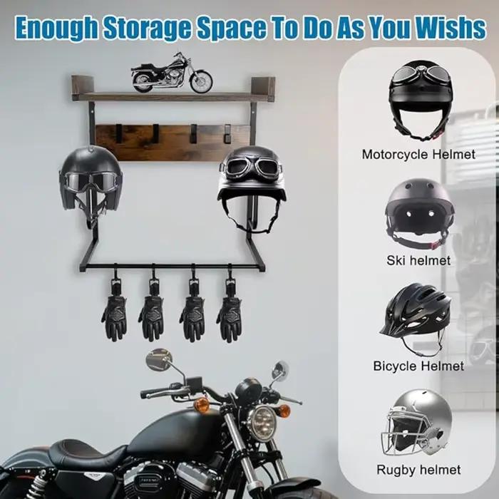 Support mural pour casque de moto avec 4 crochets pour gants et 4 crochets pour casque, idéal pour casques de moto, équipements, vêtements et chapeaux
