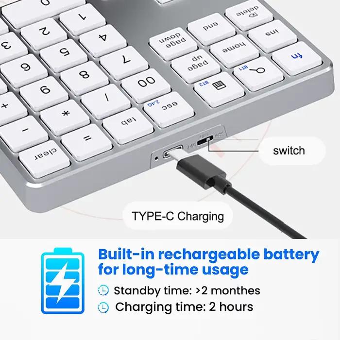 35 touches clavier numérique sans fil 2.4G double Bluetooth