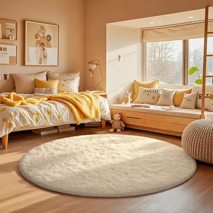 Tapis rond blanc crème