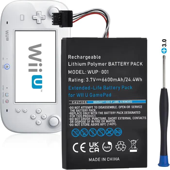 Batterie de Manette de Jeu 6600mAh UWayor Compatible Nintendo Wii U Gris Orange Sécurité Durée de Vie Temps de Jeu Continu Installation Facile Occasions Spéciales
