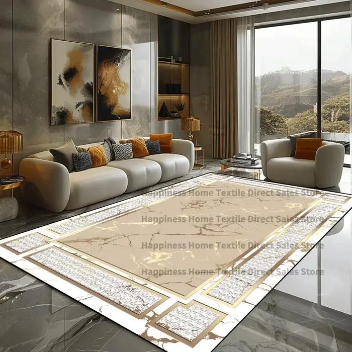 Tapis en marbre doré pour salon, tapis de grande surface, tapis d'appoint de canapé, décoration de chambre à coucher de luxe, doux, non ald, polymères de sol