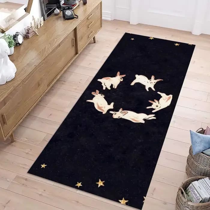 Tapis de couloir antidérapant doux et lavable avec motif de lapin étoilé vert pour la décoration de la maison