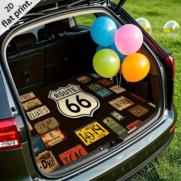 Tapis de coffre de voiture vintage Route 66, tapis de bagages lavable en machine, tapis de chargement pour la décoration de voiture et des animaux de compagnie