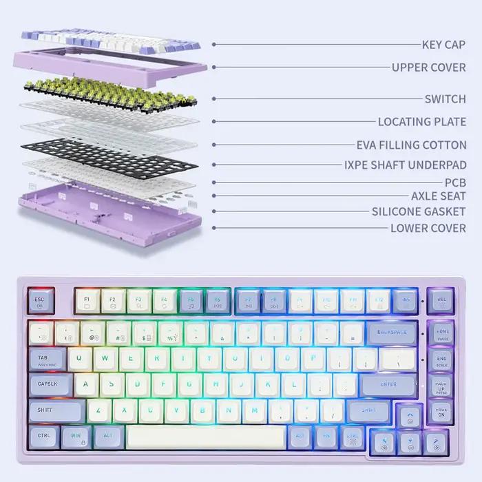 HEXGEARS M2 clavier mécanique 87 touches échange à chaud PBT Structure de joint blanc rétro-éclairé Macro défini