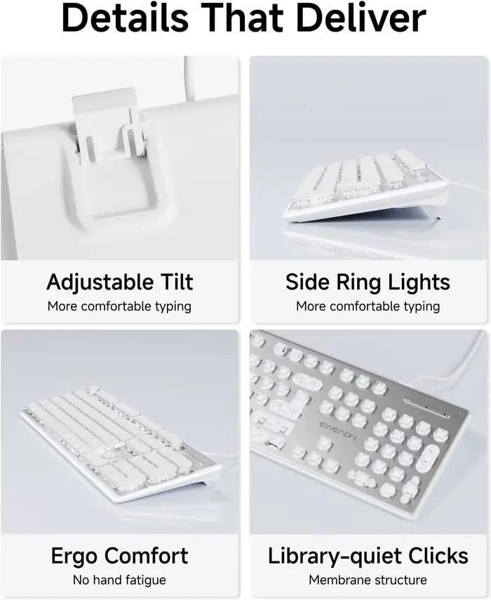 Clavier USB filaire avec rétroéclairage blanc