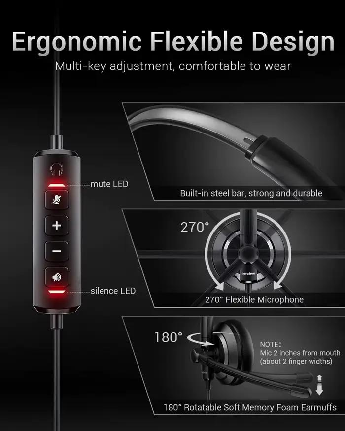 AWATRUE EH05 casque USB filaire avec Microphone antibruit contrôle en ligne léger son amélioré pour ordinateur portable
