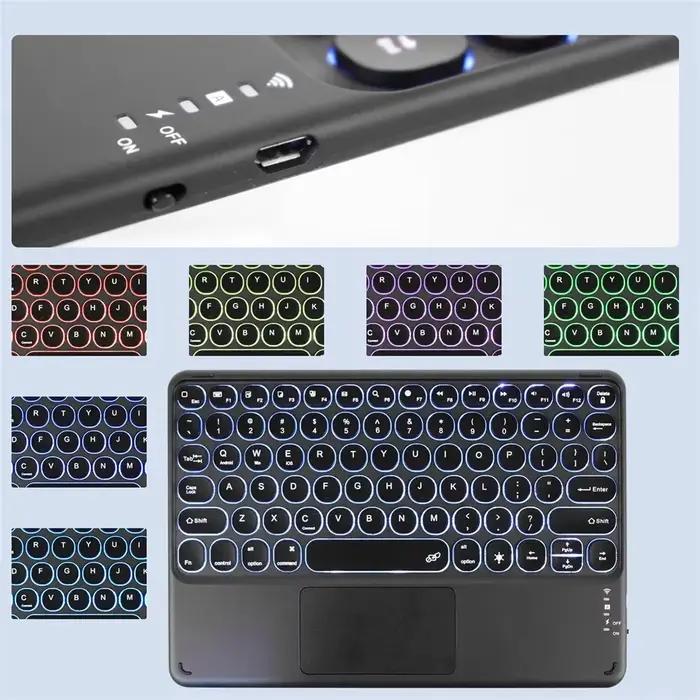 Espagnol/hébreu/russe/Portuguese mignon chapeau rond clavier Bluetooth rétro-éclairé avec pavé tactile pour tablette iPad ordinateur portable IOS Android