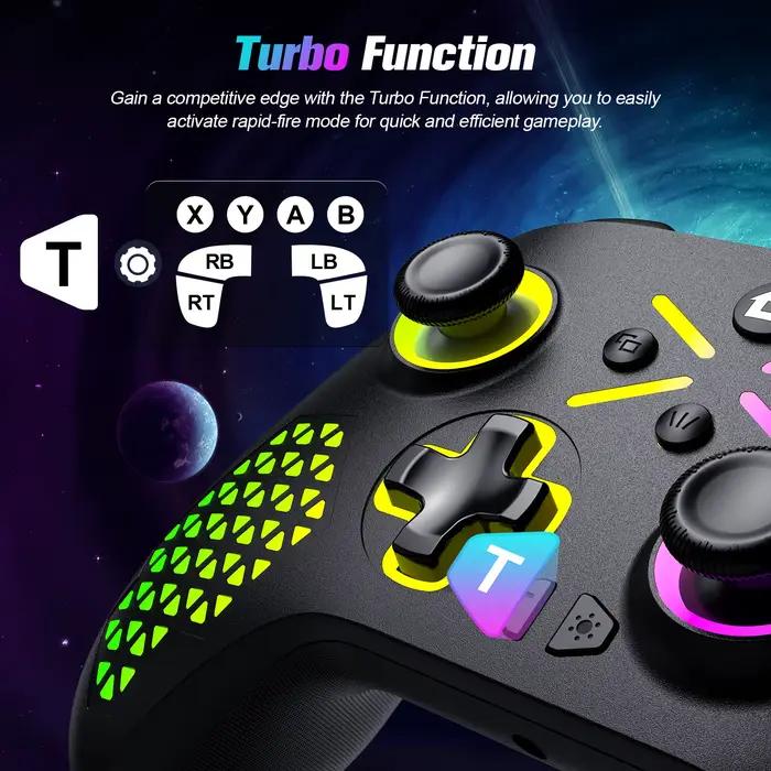 Manette de jeu Bonadget sans fil pour Xbox One Series S/X Windows 7 8 10 design RVB joysticks six axes vibration gaming occasionnels professionnels