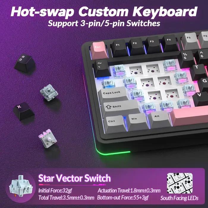 AULA S75 Pro clavier mécanique de jeu 75% échangeable à chaud rvb rétro-éclairé 4000mAh PBT touches