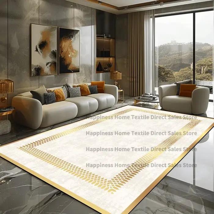 Tapis en marbre doré pour salon, tapis de grande surface, tapis d'appoint de canapé, décoration de chambre à coucher de luxe, doux, non ald, polymères de sol