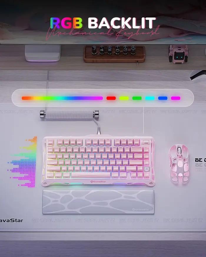 NOUVEAU Clavier sans fil GravaStar Mercury K1 75% rose