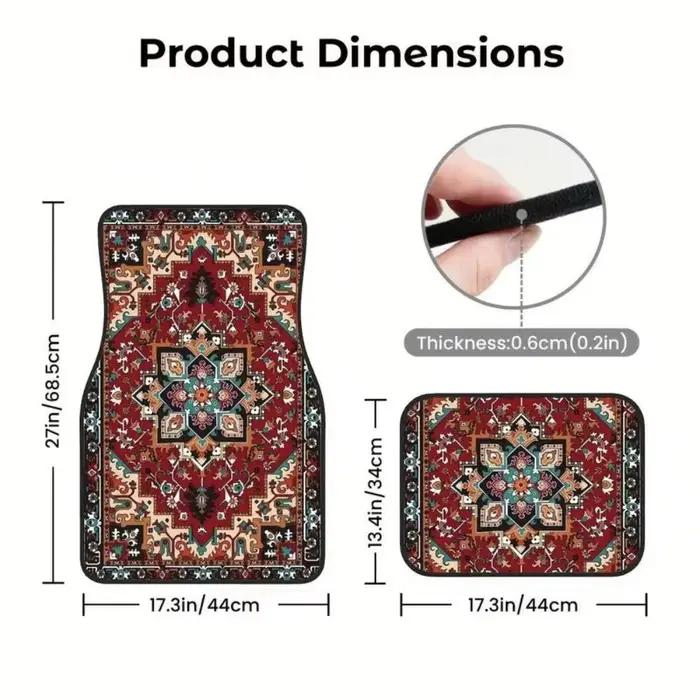 4 tapis de sol de voiture rétro bohèmes, antidérapants, résistants à la saleté, style tapis persan, robustes, pour la décoration et la protection des sols de voiture