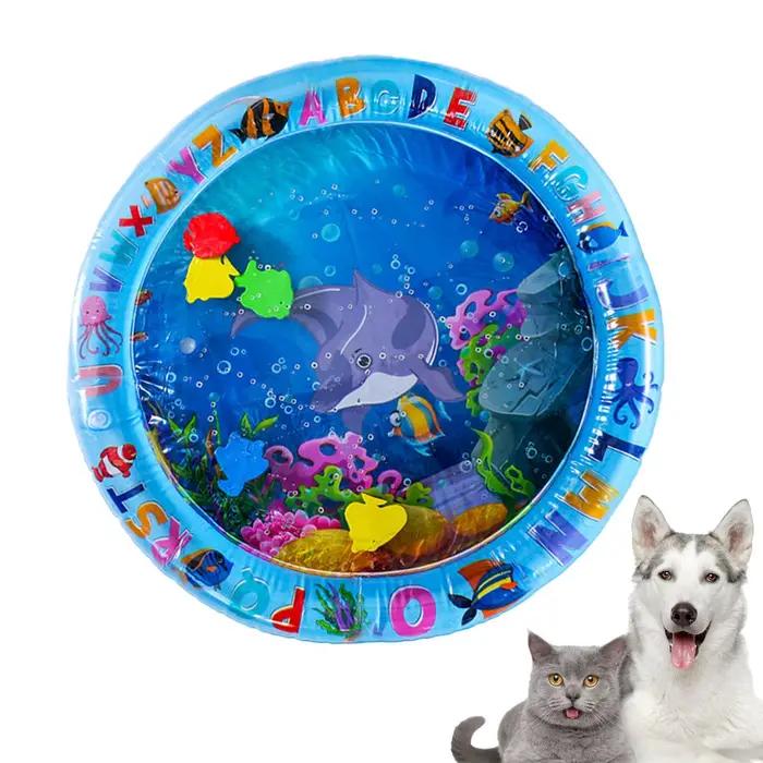 Tapis de jeu sensoriel d'eau tapis d'eau gonflable épaissi pour chat et chien tapis de jeu pour animaux de compagnie avec poisson mer océan thème jouet sensoriel eau