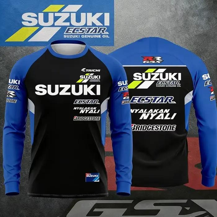 T-shirt à manches longues et col rond pour homme, avec logo de moto Suzuki, nouvelle collection 2026, tendance, décontracté, pour la course moto, été