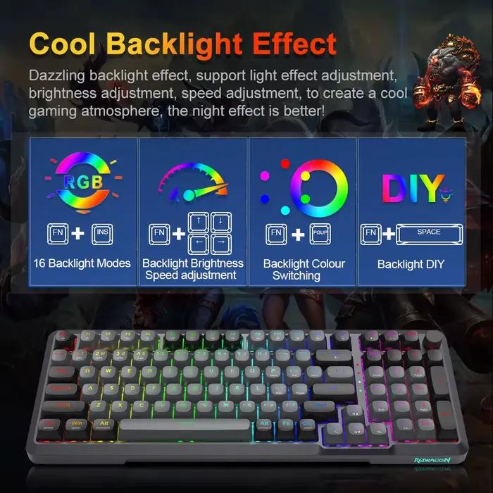 REDRAGON BRAGI K688 PRO RGB clavier de jeu mécanique support Bluetooth sans fil 2.4G USB filaire 98 touches pour ordinateur portable