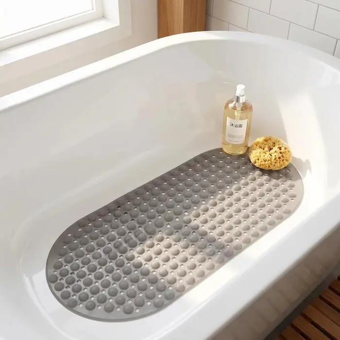 Tapis de bain ovale 35x66cm, antidérapant, texture diagonale, tapis de douche avec ventouses, résistant à l'eau, facile à nettoyer, tapis de salle de bain antidérapant