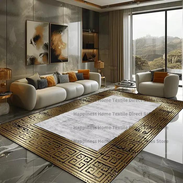 Tapis en marbre doré pour salon, tapis de grande surface, tapis d'appoint de canapé, décoration de chambre à coucher de luxe, doux, non ald, polymères de sol