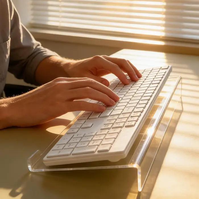 Support de clavier ergonomique en acrylique transparent pour bureau d'ordinateur