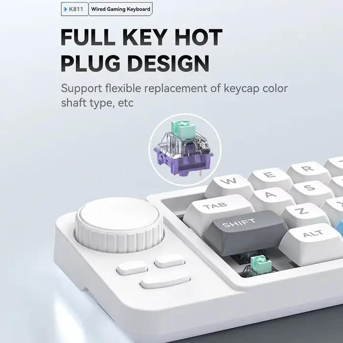 K811 19 touches Macro programmation clavier de jeu filaire d'échange à chaud avec contrôle du Volume rotatif rvb